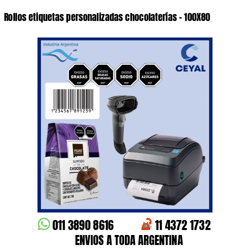 Rollos etiquetas personalizadas chocolaterías – 100X80