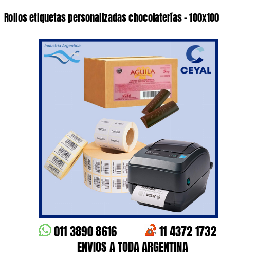 Rollos etiquetas personalizadas chocolaterías – 100×100