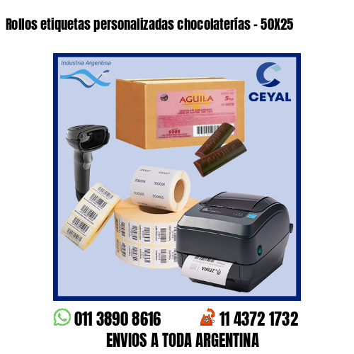 Rollos etiquetas personalizadas chocolaterías – 50X25