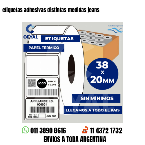 etiquetas adhesivas distintas medidas jeans