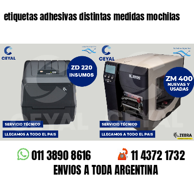 etiquetas adhesivas distintas medidas mochilas