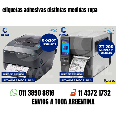 etiquetas adhesivas distintas medidas ropa