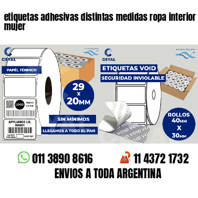 etiquetas adhesivas distintas medidas ropa interior mujer