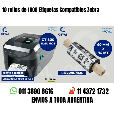 10 rollos de 1000 Etiquetas Compatibles Zebra 