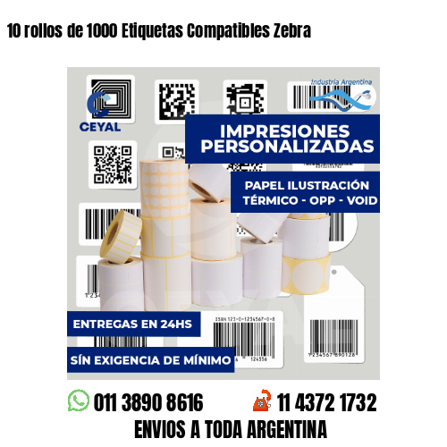 10 rollos de 1000 Etiquetas Compatibles Zebra 