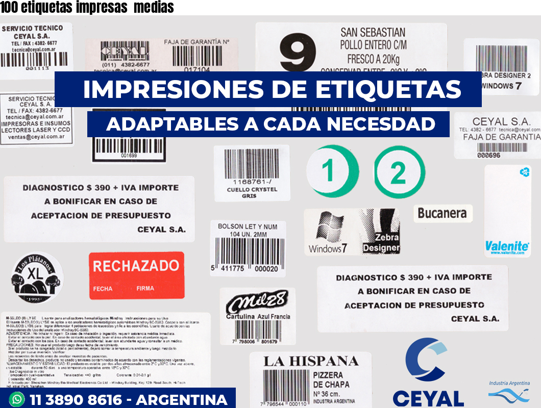 100 etiquetas impresas  medias