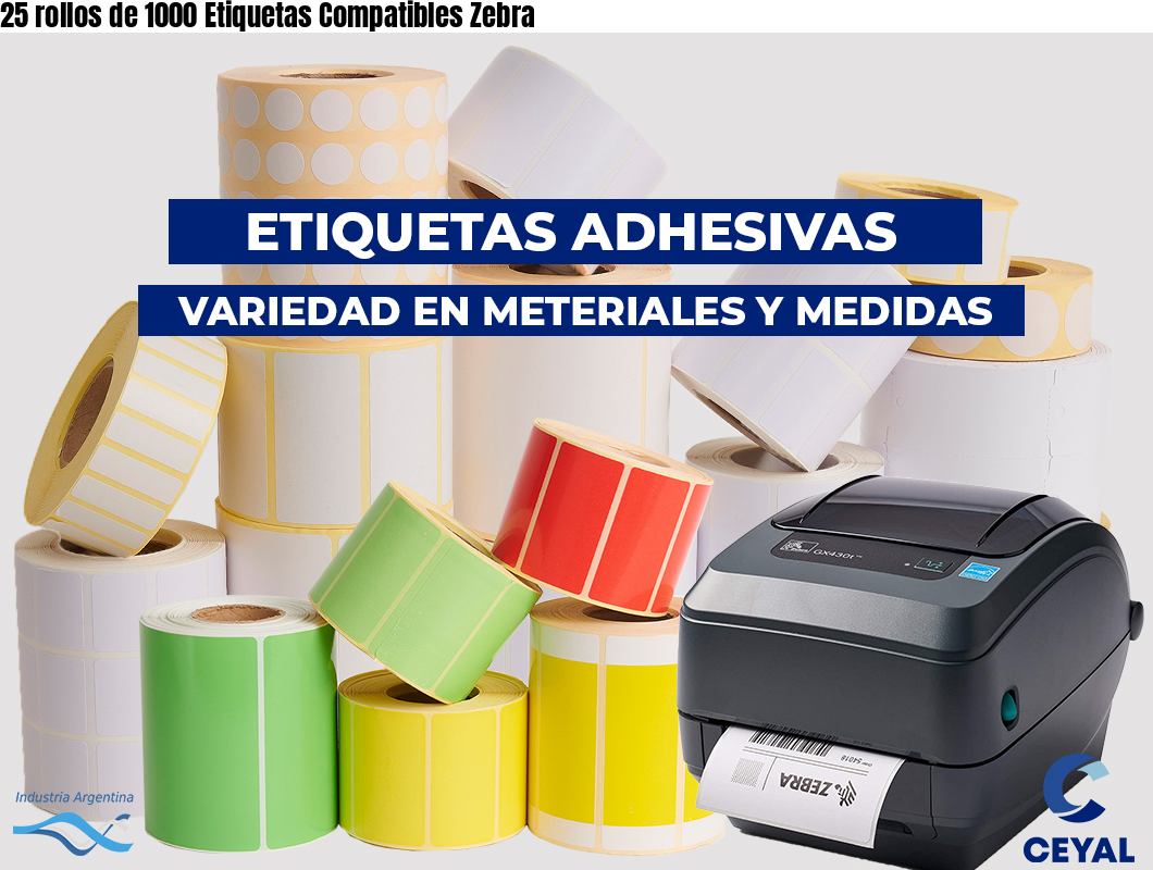 25 rollos de 1000 Etiquetas Compatibles Zebra