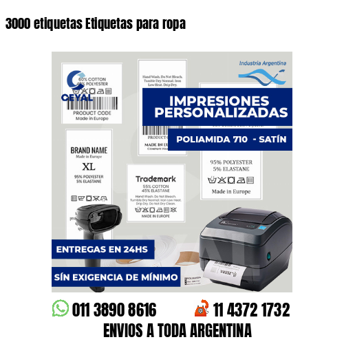 3000 etiquetas Etiquetas para ropa