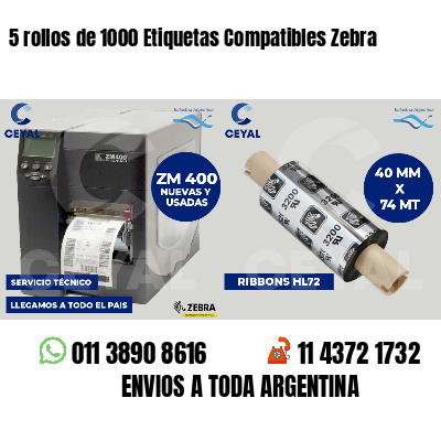 5 rollos de 1000 Etiquetas Compatibles Zebra 