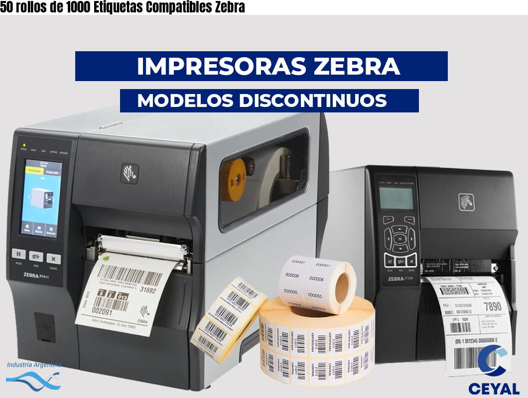 50 rollos de 1000 Etiquetas Compatibles Zebra