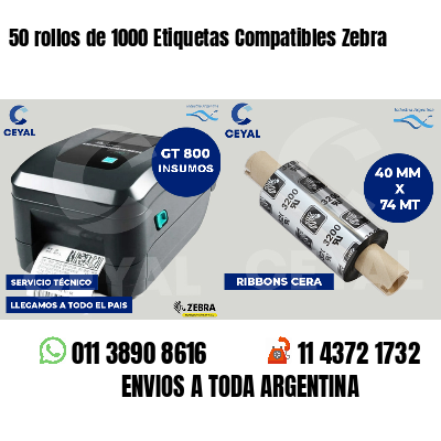 50 rollos de 1000 Etiquetas Compatibles Zebra 