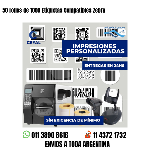 50 rollos de 1000 Etiquetas Compatibles Zebra 