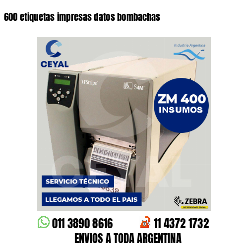 600 etiquetas impresas datos bombachas