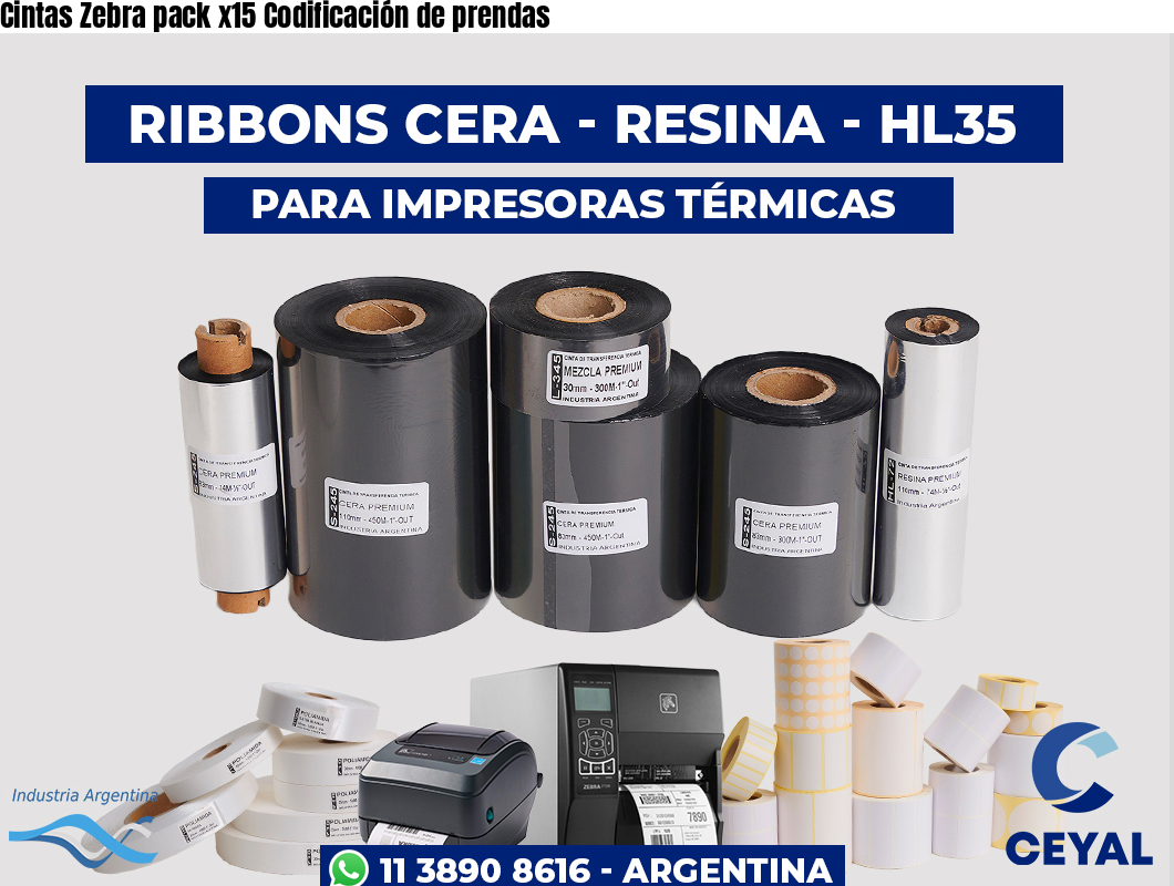 Cintas Zebra pack x15 Codificación de prendas