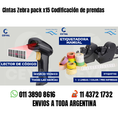 Cintas Zebra pack x15 Codificación de prendas