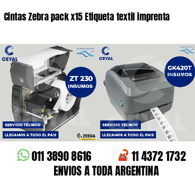 Cintas Zebra pack x15 Etiqueta textil imprenta