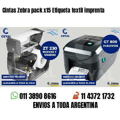 Cintas Zebra pack x15 Etiqueta textil imprenta