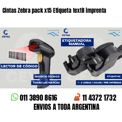 Cintas Zebra pack x15 Etiqueta textil imprenta