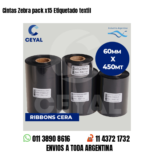 Cintas Zebra pack x15 Etiquetado textil