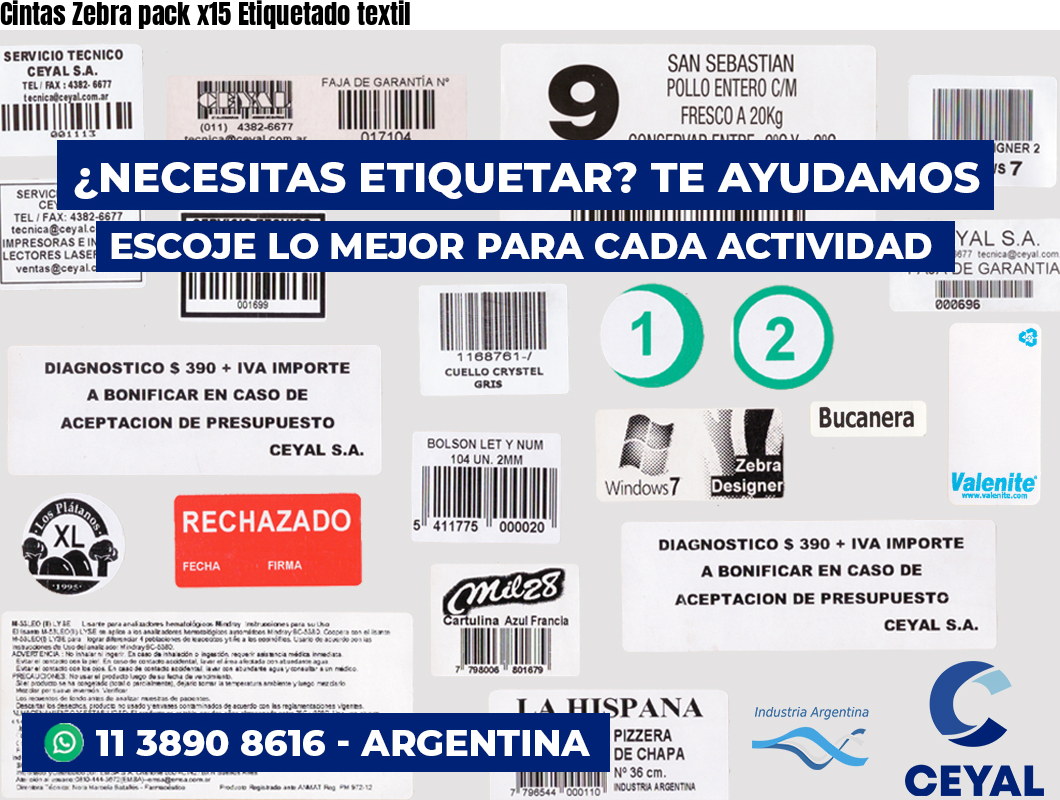 Cintas Zebra pack x15 Etiquetado textil