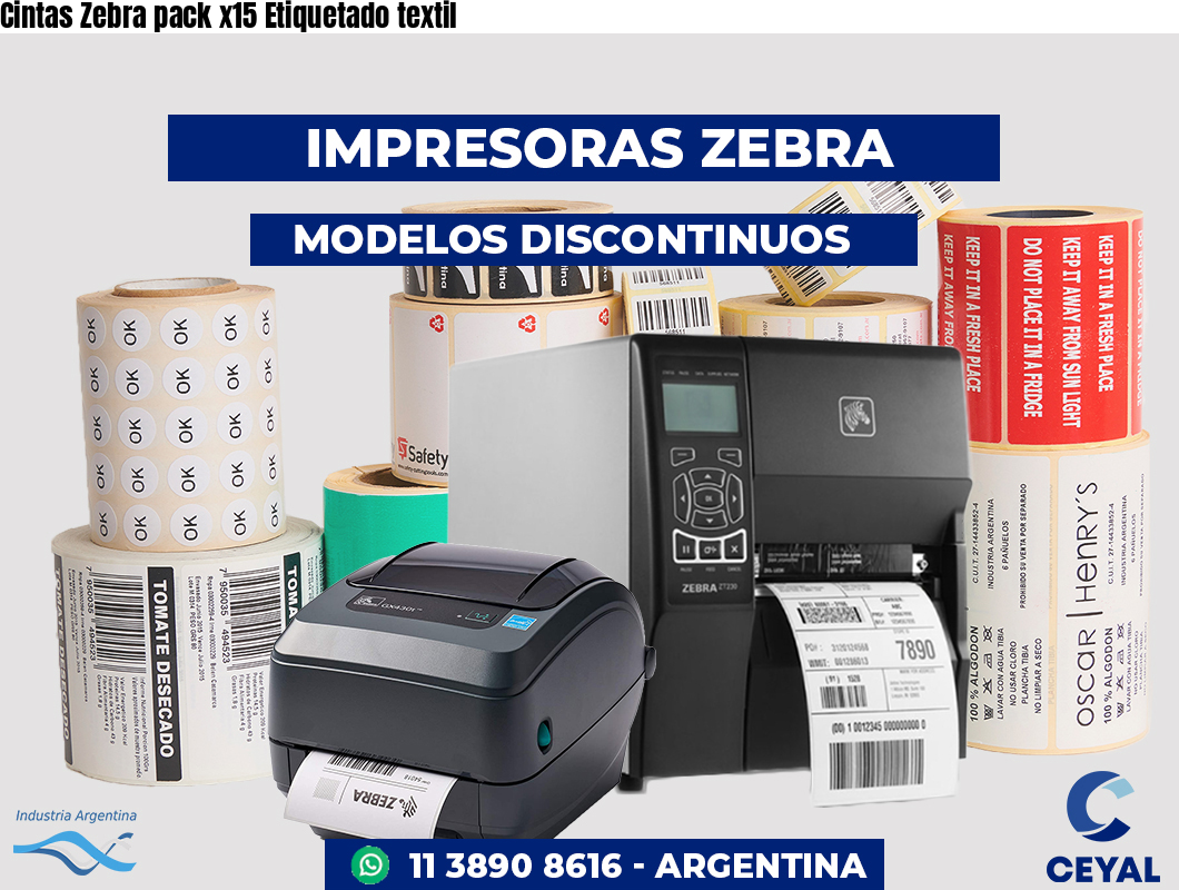 Cintas Zebra pack x15 Etiquetado textil