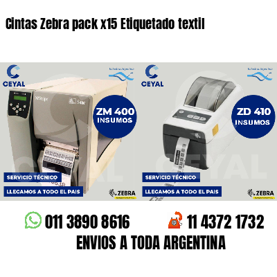 Cintas Zebra pack x15 Etiquetado textil