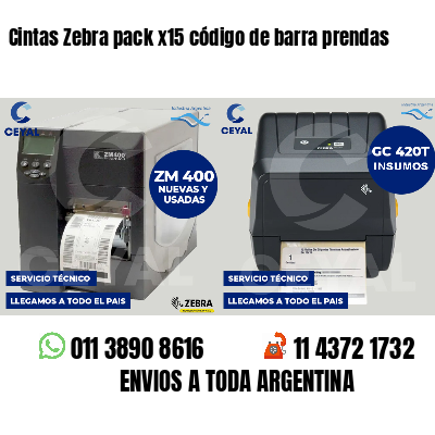 Cintas Zebra pack x15 código de barra prendas