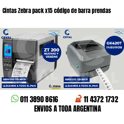 Cintas Zebra pack x15 código de barra prendas