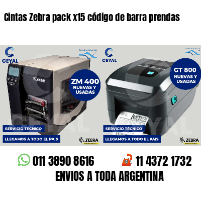 Cintas Zebra pack x15 código de barra prendas