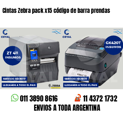 Cintas Zebra pack x15 código de barra prendas