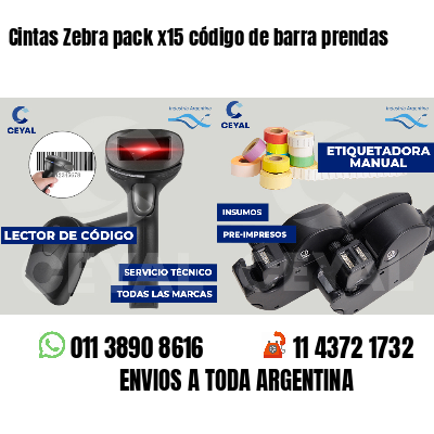 Cintas Zebra pack x15 código de barra prendas