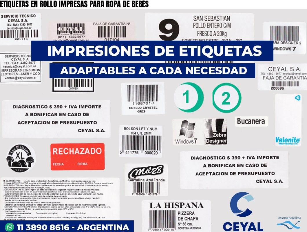 ETIQUETAS EN ROLLO IMPRESAS PARA ROPA DE BEBÉS