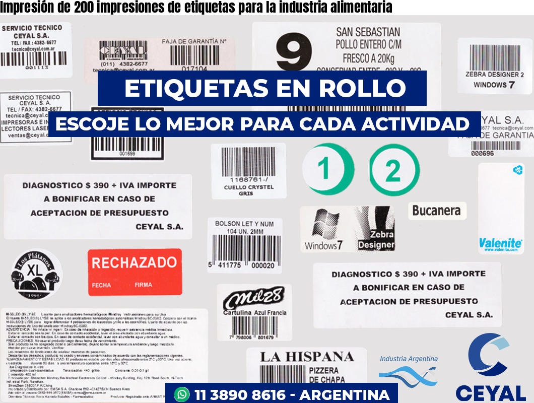 Impresión de 200 impresiones de etiquetas para la industria alimentaria