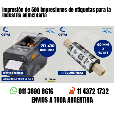 Impresión de 500 impresiones de etiquetas para la industria alimentaria