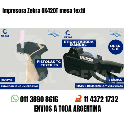 Impresora Zebra GK420T mesa textil