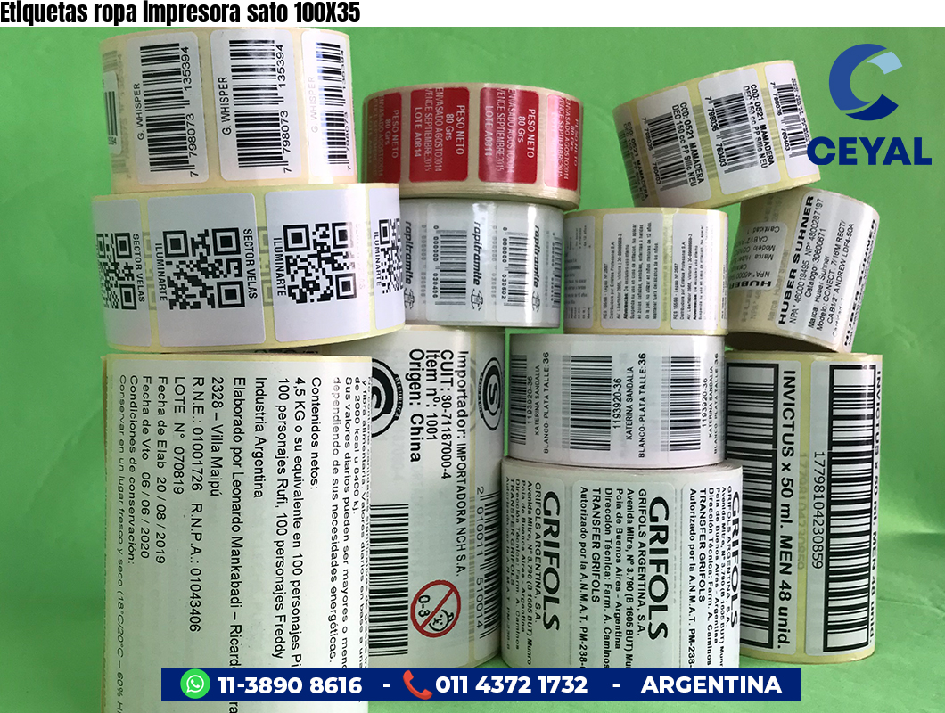 Etiquetas ropa impresora sato 100X35