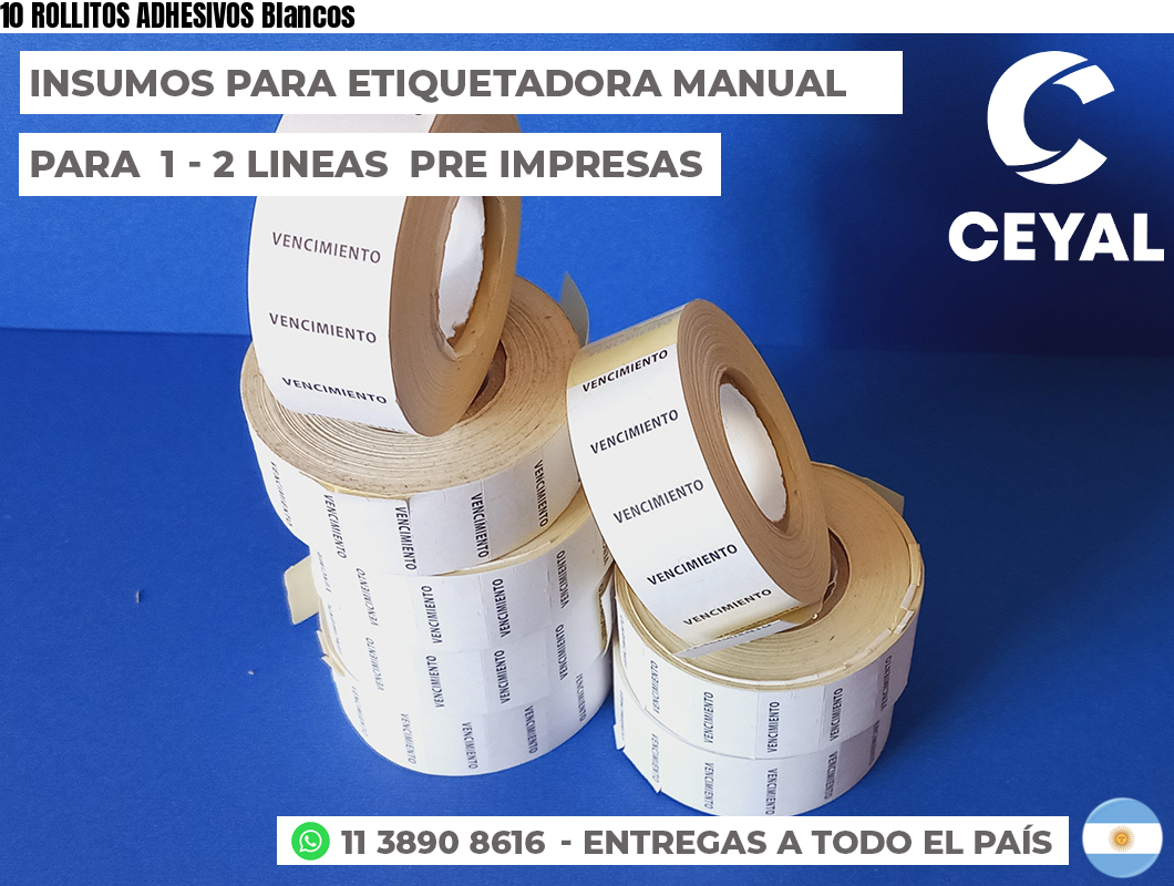10 ROLLITOS ADHESIVOS Blancos