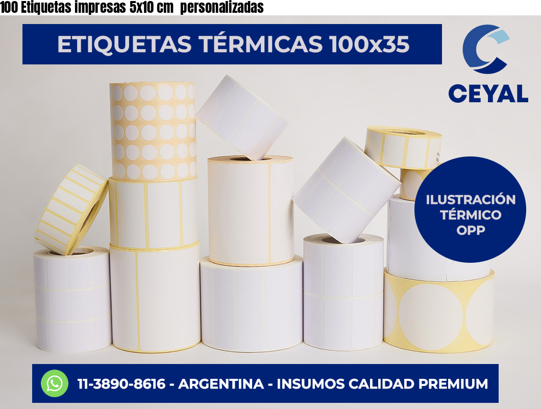 100 Etiquetas impresas 5×10 cm  personalizadas