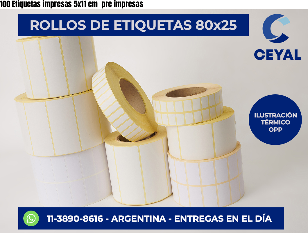 100 Etiquetas impresas 5×11 cm  pre impresas