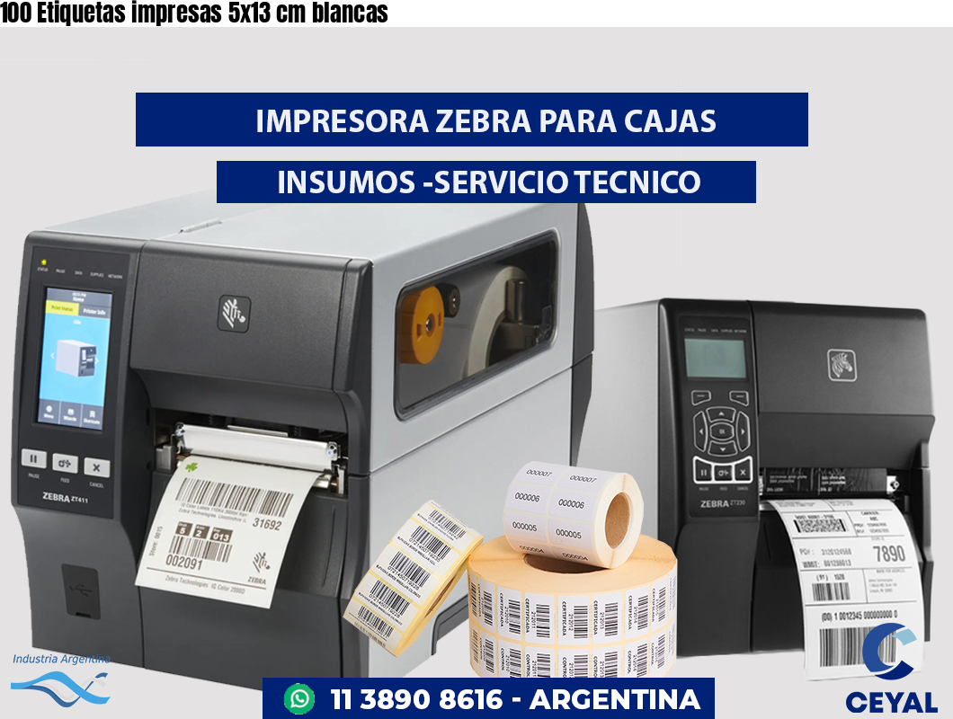 100 Etiquetas impresas 5x13 cm blancas