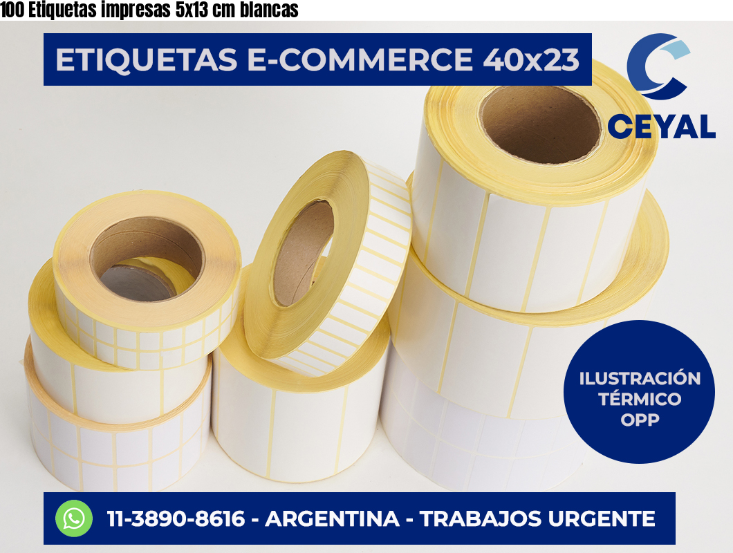 100 Etiquetas impresas 5×13 cm blancas