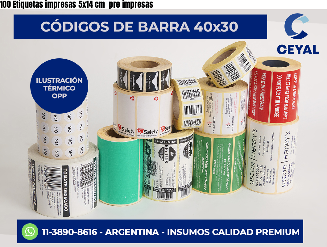 100 Etiquetas impresas 5×14 cm  pre impresas