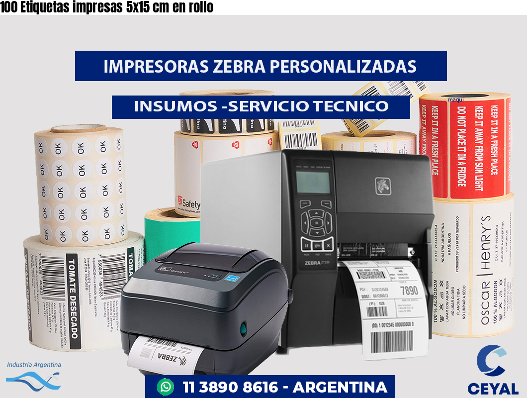 100 Etiquetas impresas 5x15 cm en rollo