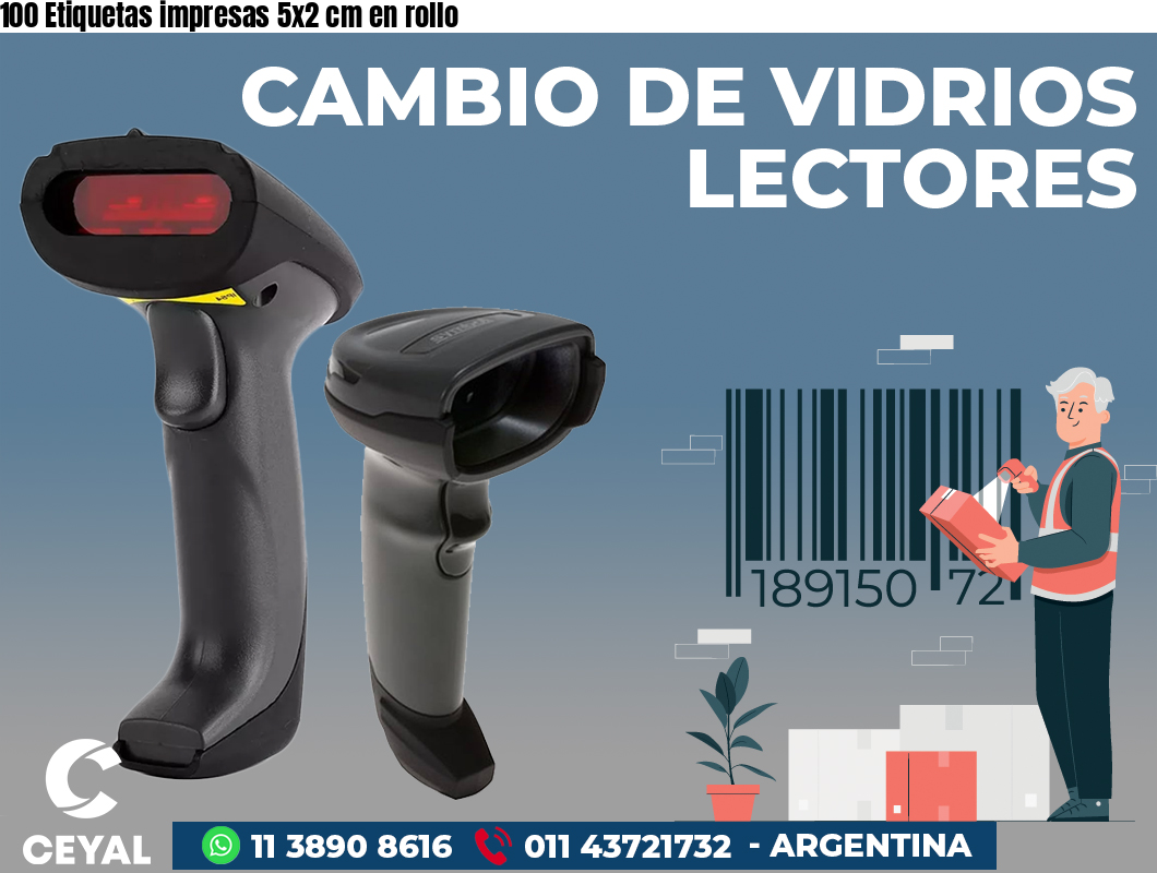100 Etiquetas impresas 5x2 cm en rollo