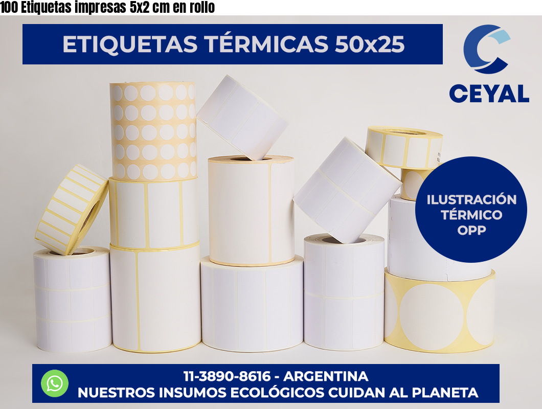 100 Etiquetas impresas 5×2 cm en rollo