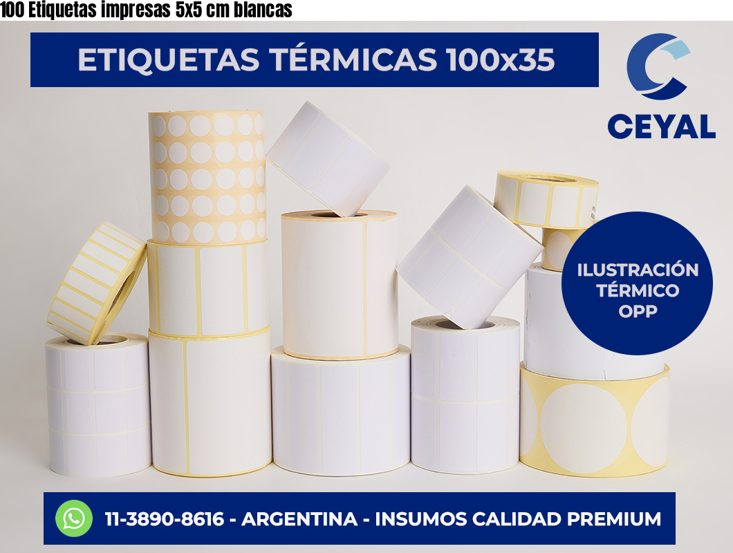 100 Etiquetas impresas 5×5 cm blancas