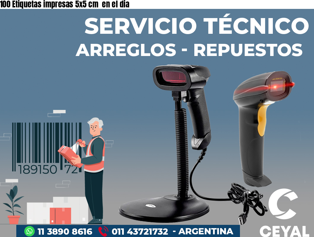 100 Etiquetas impresas 5x5 cm  en el dia