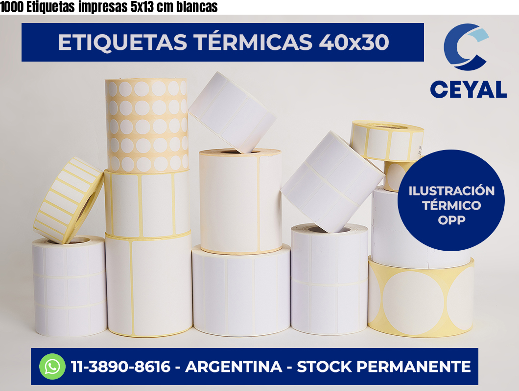 1000 Etiquetas impresas 5×13 cm blancas