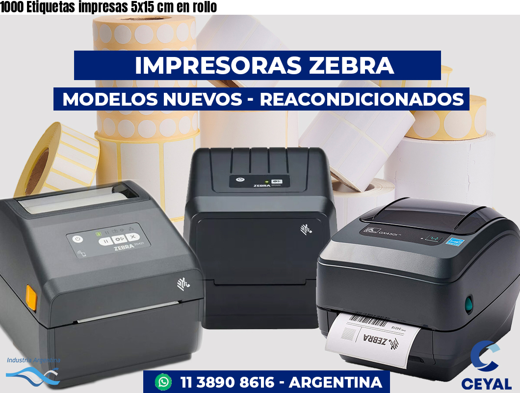 1000 Etiquetas impresas 5x15 cm en rollo