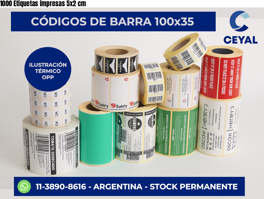 1000 Etiquetas impresas 5×2 cm